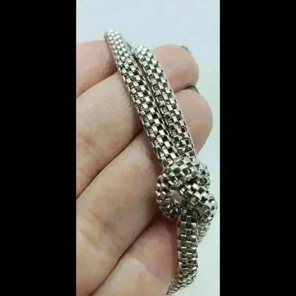 Silver Mesh Love Knott Box Snake Chain & Earrings Hollow Long Set - Picture 5 of 6